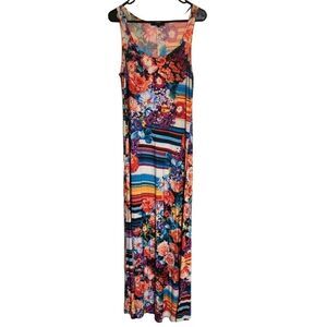 Tianna B. Stripes & Floral Tank Top Maxi Dress, Size M